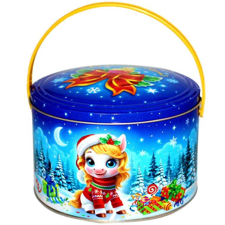Сладкий новогодний подарок в жестяной упаковке весом 600 грамм